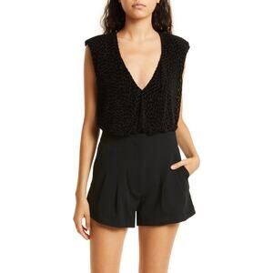 Ramy Brook Regina Velvet Velour Burnout Bodysuit In Black Sz S Sleeveless V-Neck